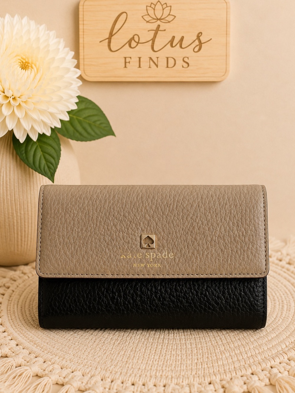 Kate Spade Two-Tone Leather Wallet – Black & Beige